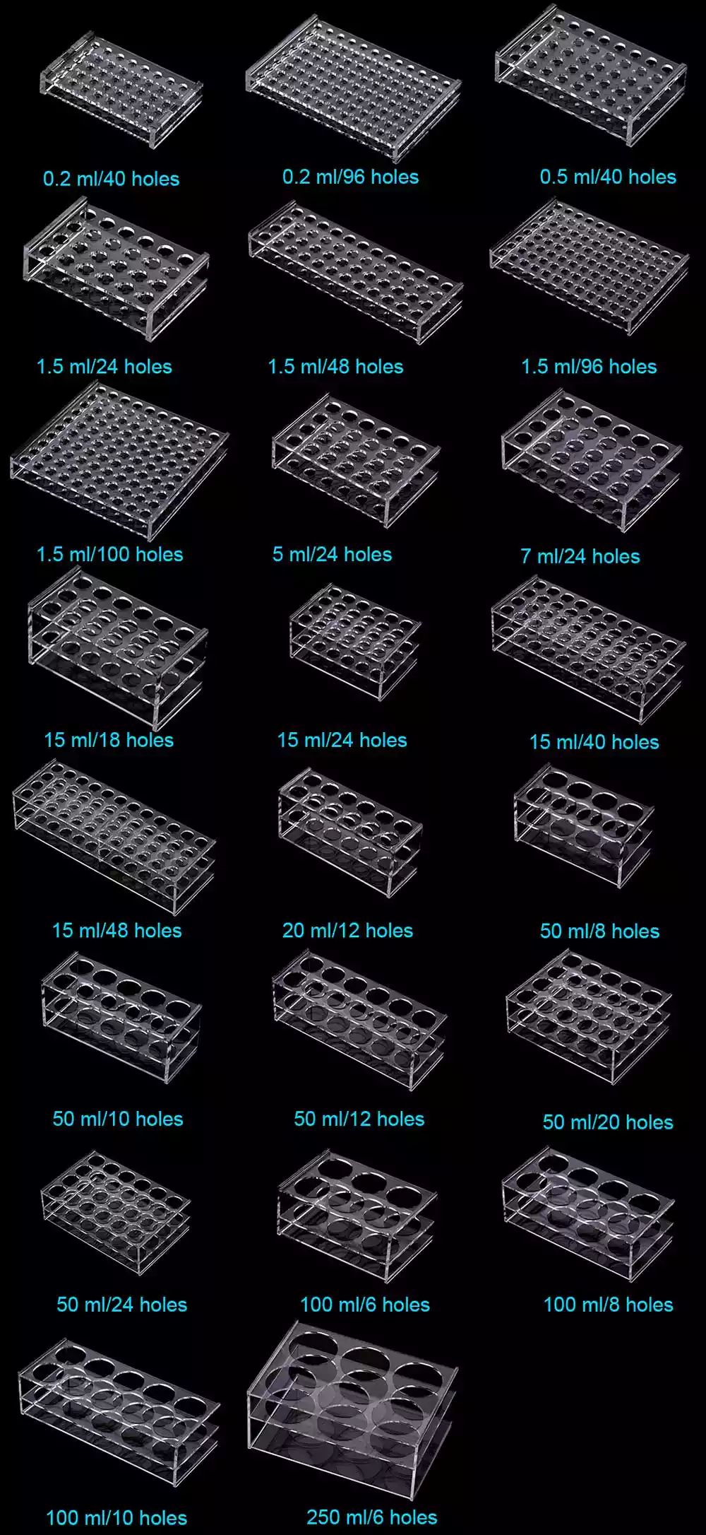 Acrylic Centrifuge Tube Rack and size details