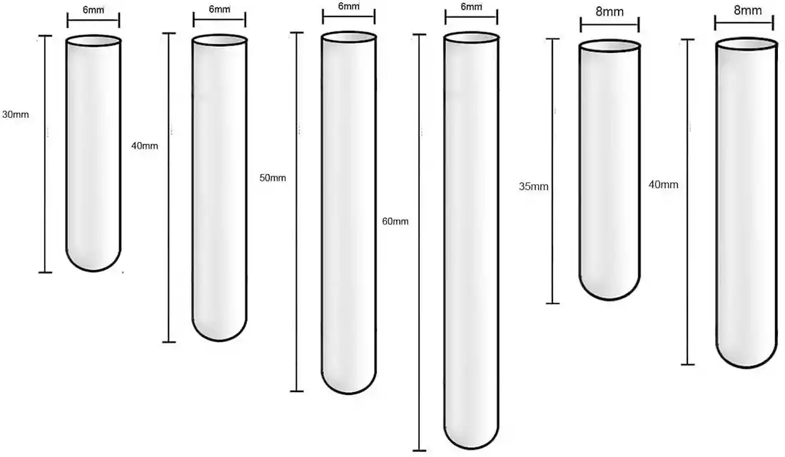 Durham Glass Test Tubes Size Details