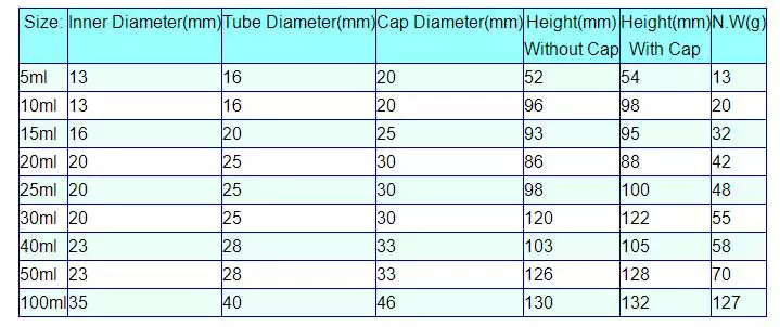 teflon test tube size details